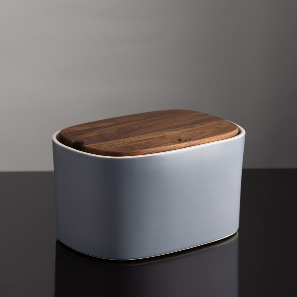 Pagnotta Brottopf groß blaugrau Keramik Nussholz