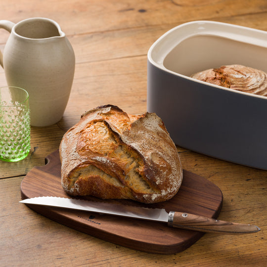 Pagnotta Brottopf groß blaugrau Keramik Nussholz